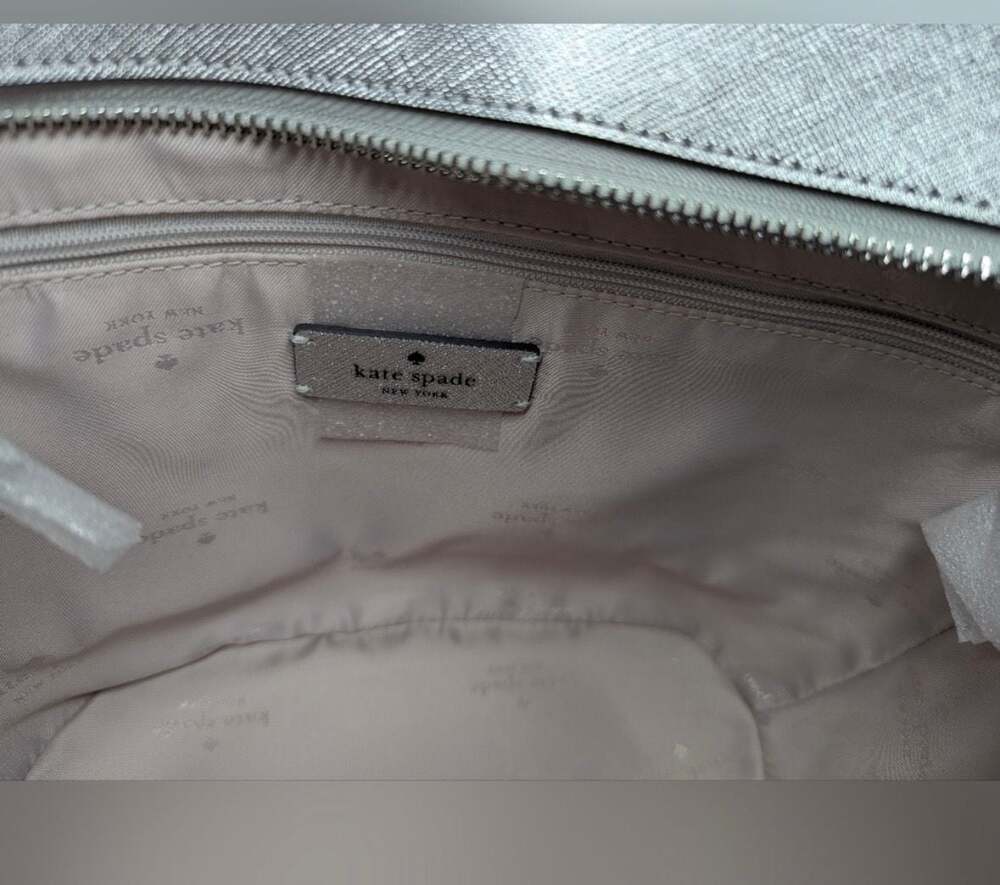 Kate Spade New York Glimmer Small Zip Satchel in Silver Glitter - Picture 6 of 8